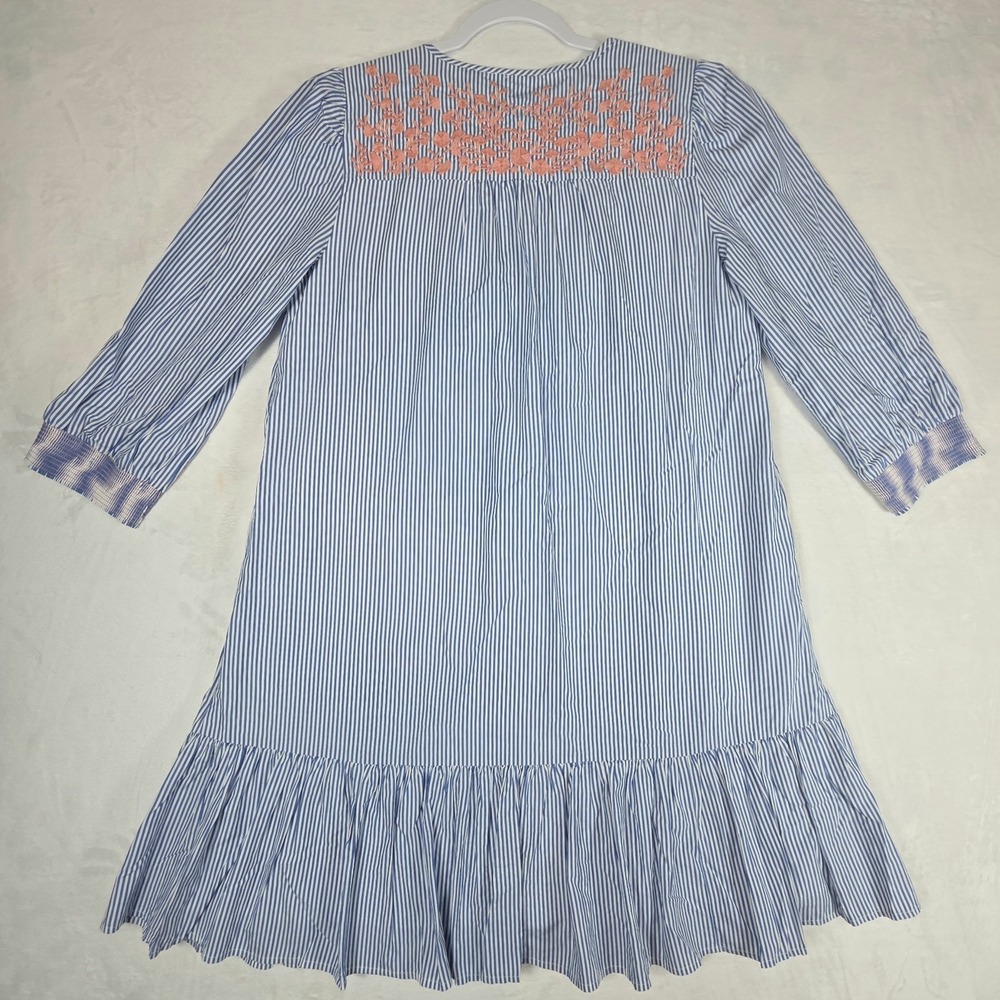 J Crew Embroidered Popover Blue White Striped‎ Tiered Above Knee Dress Sz Small - Picture 3 of 15